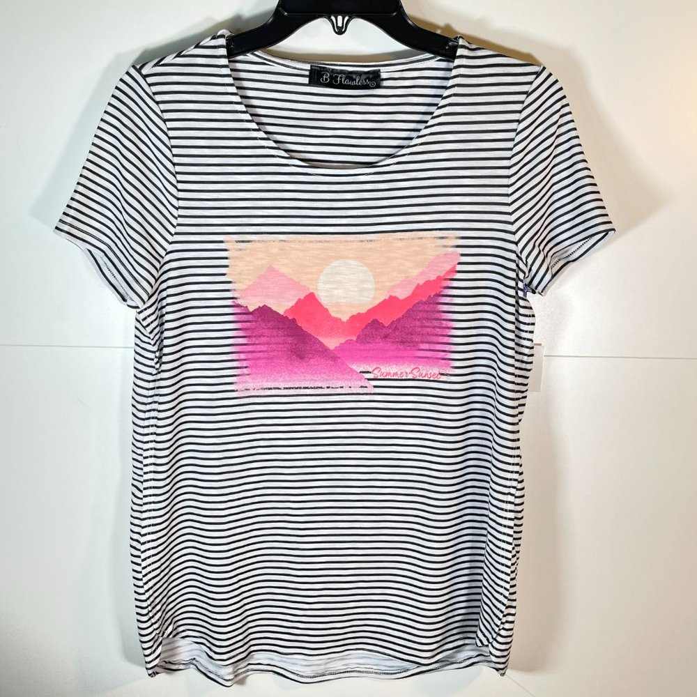 NWT! Summer Sunset Graphic Tee with Micro Stripes
